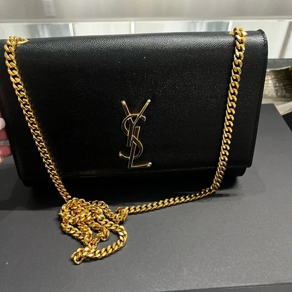 Saint Laurent YSL Black Kate Medium Flap Purse - In Grain De Poudre - Picture 7 of 17